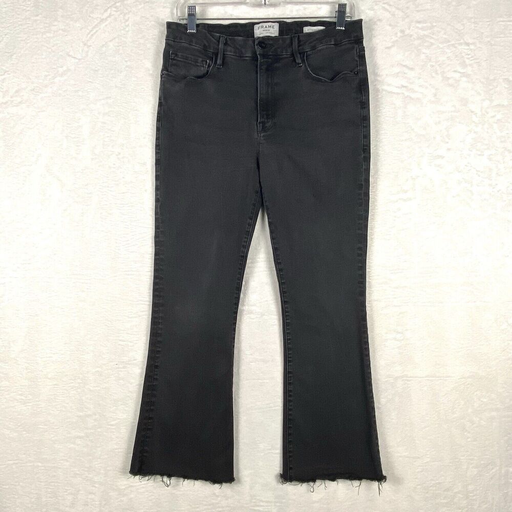 Frame Womens 31 Le Crop Mini Boot Jeans Pants Washed Black Kerry Raw Hem Flare
